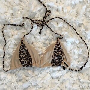 Kendall & Kylie Leopard Print Bikini Top - Tan and Brown